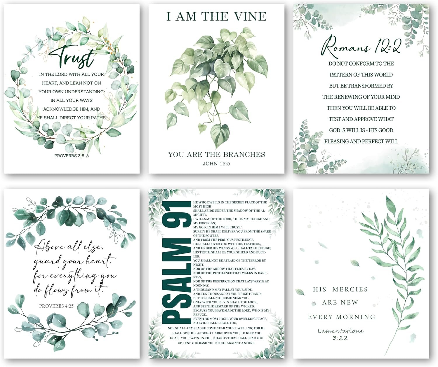 Bgohrd Christian Scripture Poster, Greenery Painting Wall Art For Bedroom Decor, Religious Poster For Home Farmhouse, Jesus Bible Verses For Living Room Supplies, Set Of 6-05