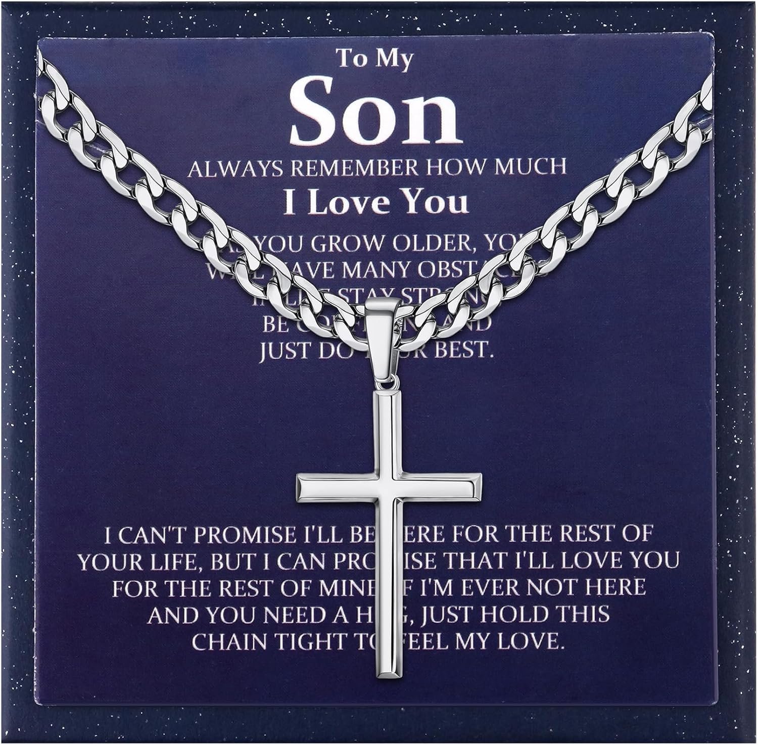 Besteel 925 Sterling Silver Cross Necklace Beveled Edge for Men Women 5mm Stainless Steel Non Tarnish Durable Cuban Link Curb Chain Crucifix Pendant Necklace Jewelry 16-30 Inches Christian Baptism Gifts