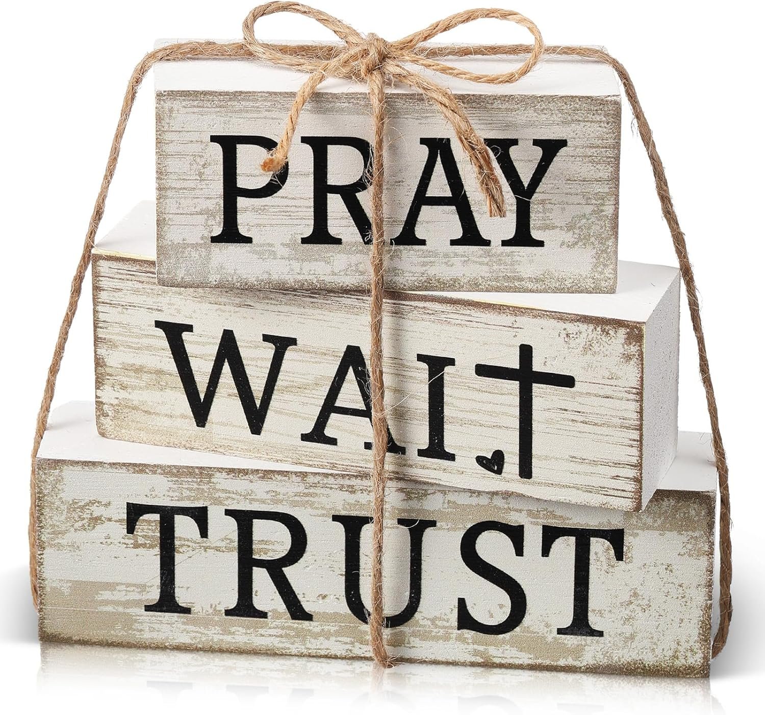 CroBlissful 4 Pcs Farmhouse Table Decor Christian Religious Gifts Bible Verse Decorative Sign Mother’s Day Inspirational Pray Wait Trust Gifts Table Centerpiece for Home Kitchen Shelf Mantle
