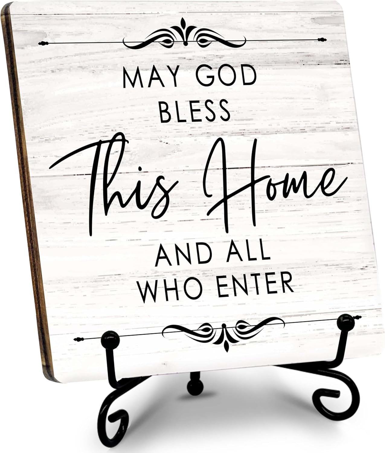May God Bless This Home And All Who Enter’ 5.1×5.1 Wooden Plaque with Stand, Christian Home Décor, Gifts for Housewarming, Thanksgiving, Christmas, Christian Decorations.(067)