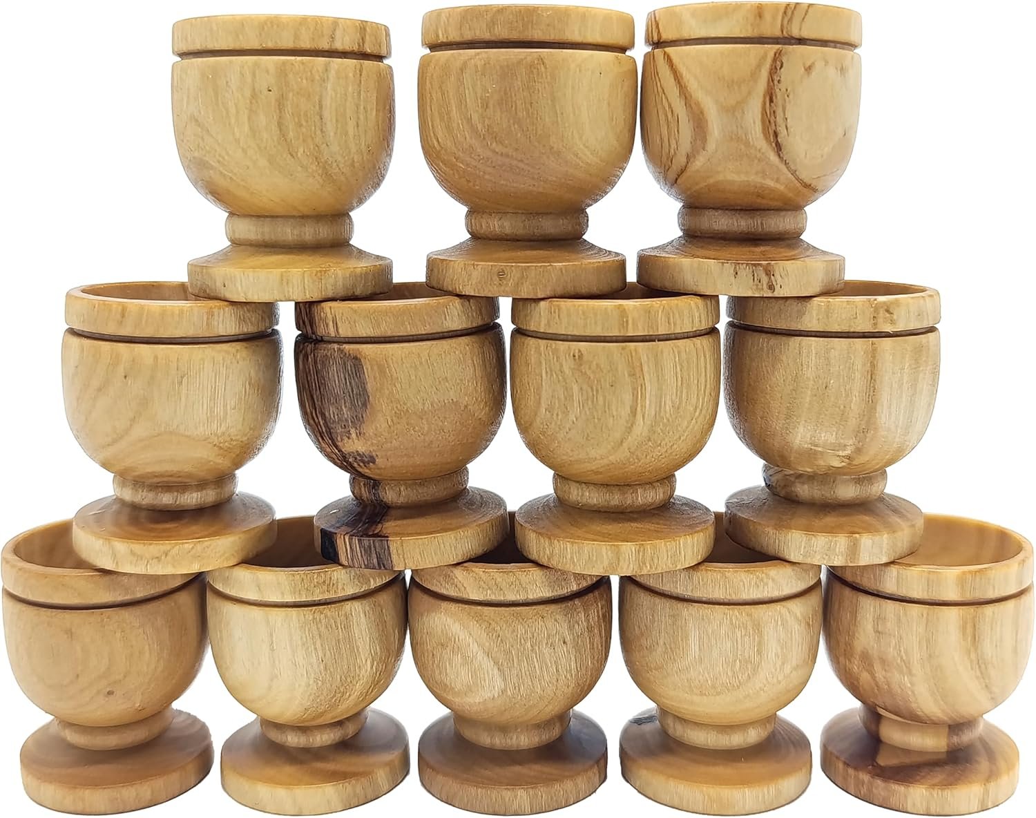 Zuluf Olive Wood Mini Very Small Communion Cups Set of 10 Wooden Chalice Goblets for Church Wine Worship Family Services Hand Carved Holy Land Bethlehem 1.6 Inch