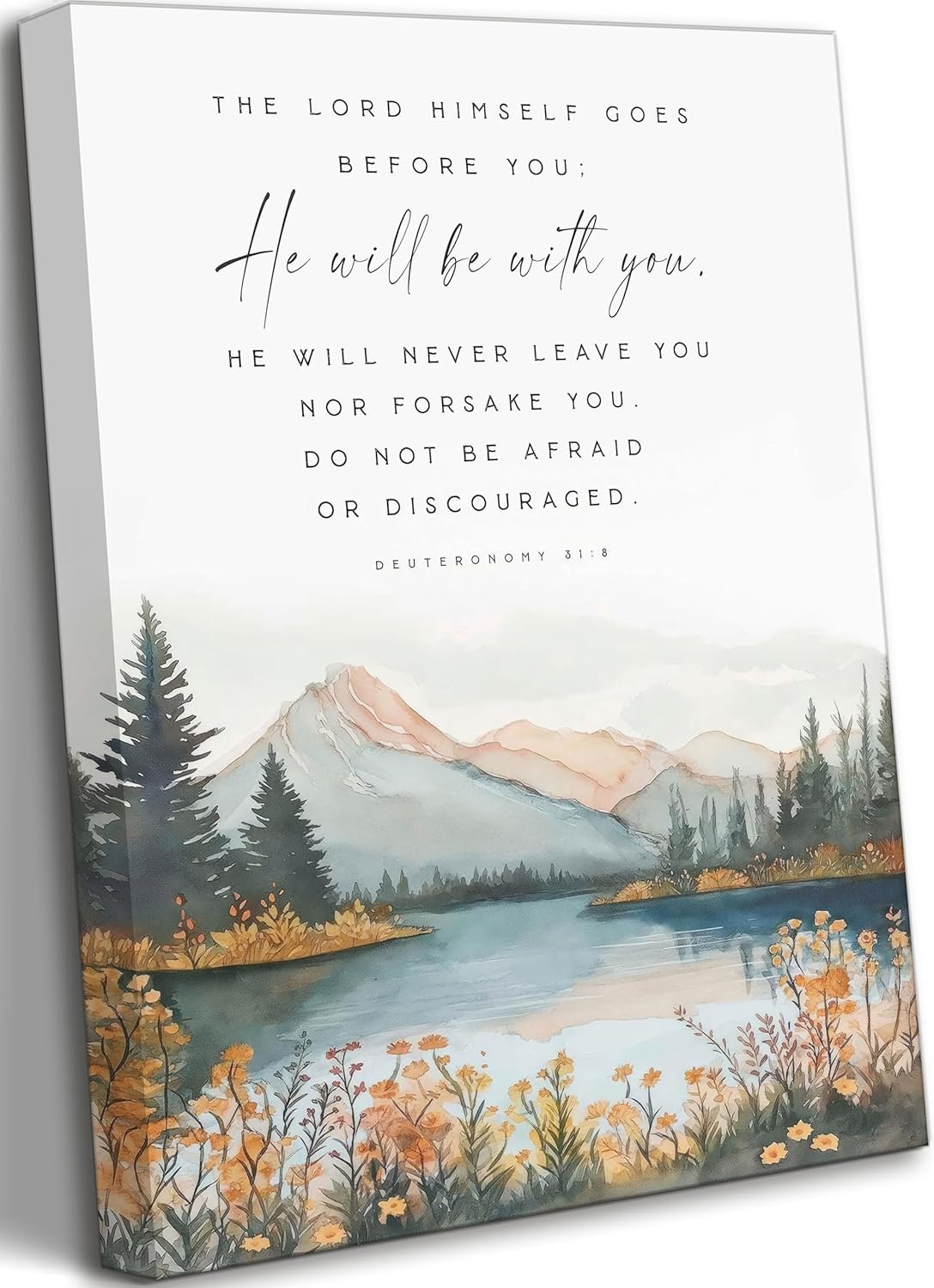 UNDDISINS Bible Verse Inspirational Canvas Wall Art Deuteronomy 31:8 Bible Verse Painting Picture Wall Decor Scripture Religious Home Print Artwork for Living Room Bedroom Church Home Decoration