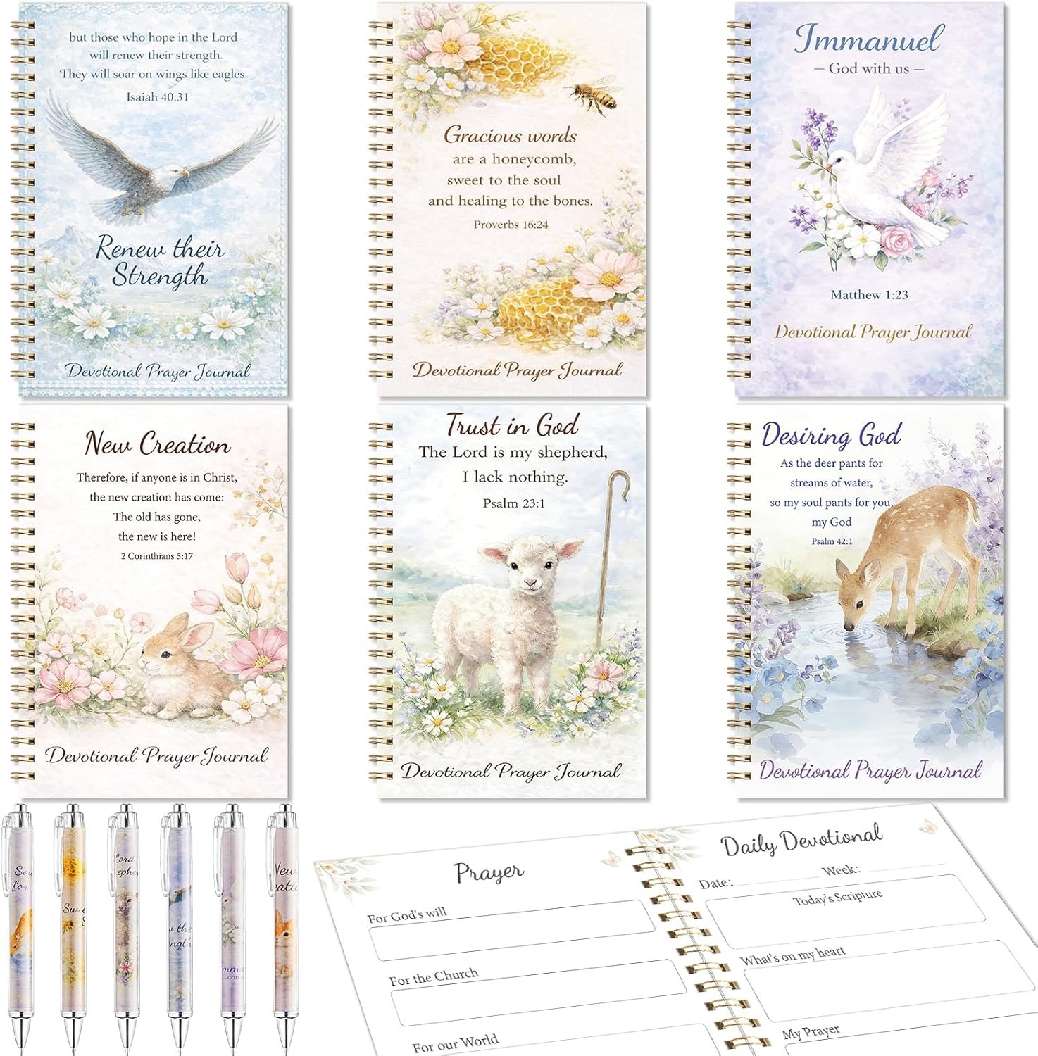 6 Sets A5 Prayer Journal for Women Bulk with Pen Daily Devotional, Prayer Prompts and Reflection Gratitude Notebook Scripture Inspirational Bible Journal Christian Church Gifts