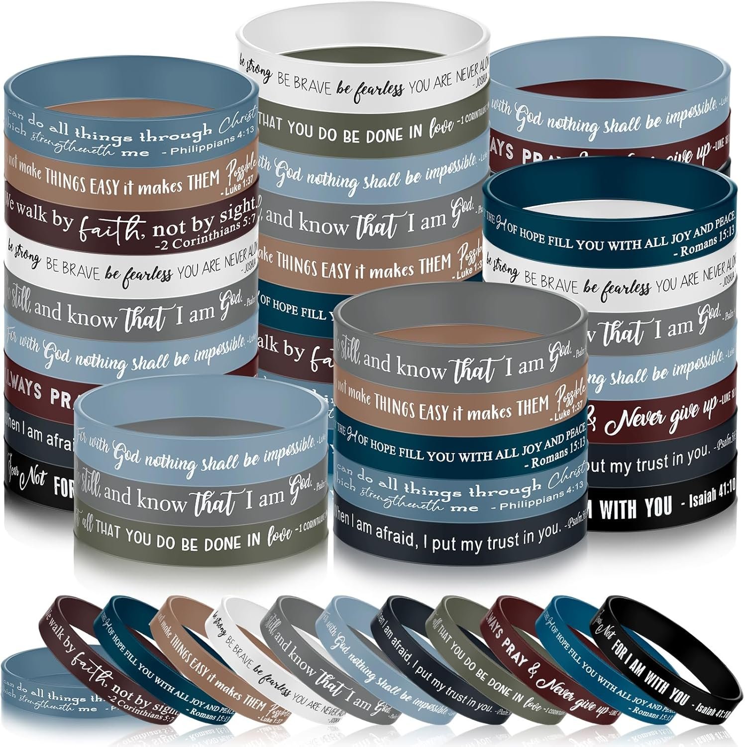 Lunmon 120 Pcs Bible Verse Silicone Bracelets Bulk Religious Scripture Rubber Wristbands Christian Inspirational Motivational Quote Bracelets for Women Men Church Gifts Favors