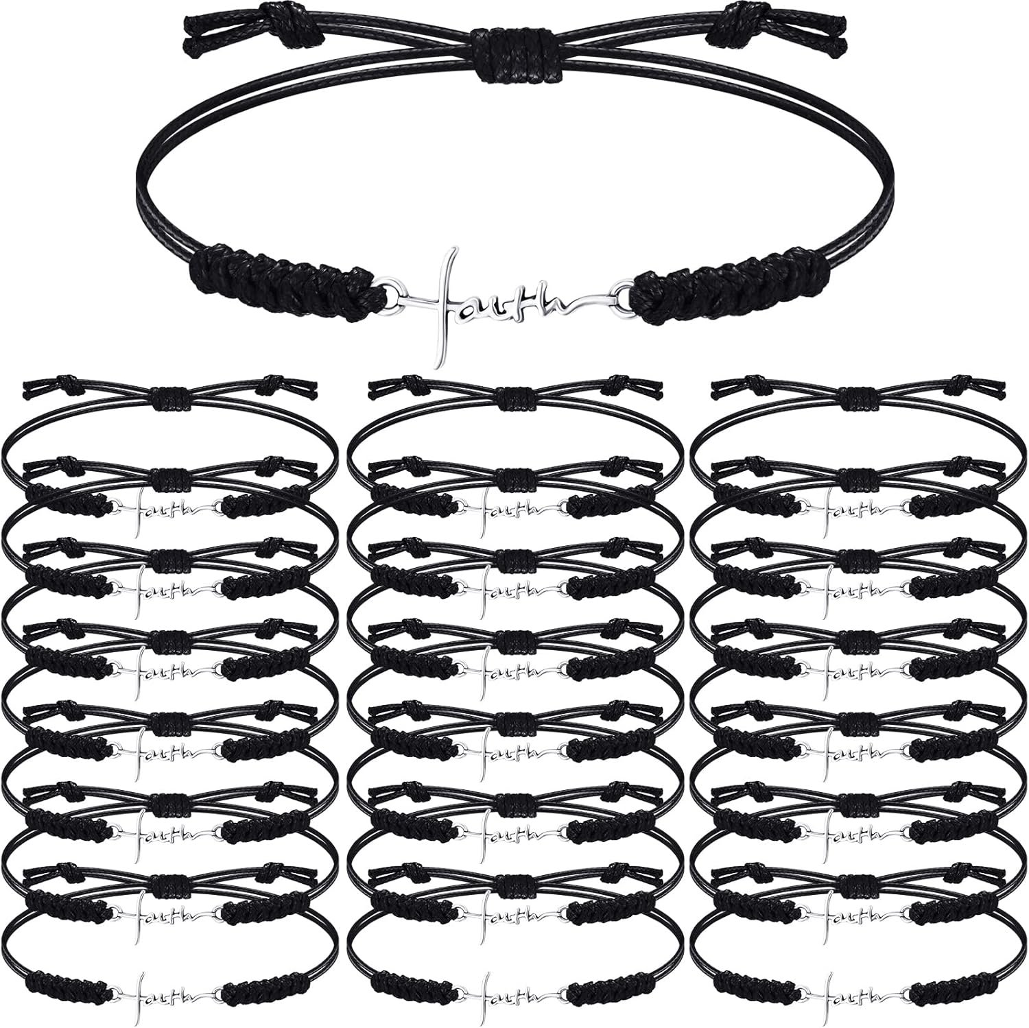 Rtteri 20 Pcs Faith Cross Bracelets Inspirational Birthday Jewelry Gifts Bulk Stainless Steel Hope Charm Adjustable Faith Bracelet Religious Gifts for Women Christian