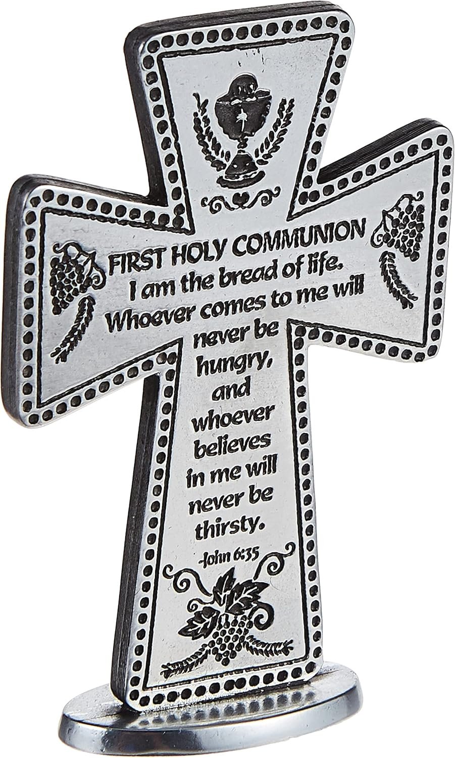 Cathedral Art (Abbey & CA Gift First Holy Communion Standing Message Cross, 3-Inch, Pewter, 1.50″ x 2.25″
