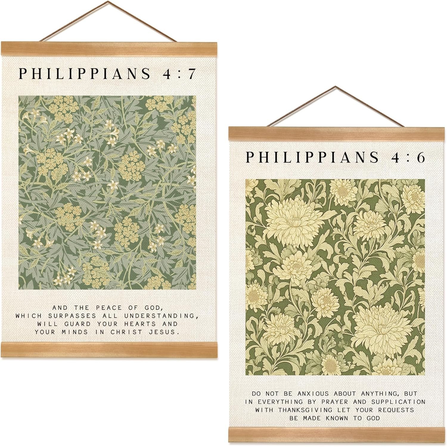 Inspirational Scripture Wall Art Poster,Christian Bible Verse Wall Poster with Solid Frame,Vintage Canvas Hanging Wall Art Decor for Bedroom, Living Room, and Office,Best Mother’s day Gift for Mom Set of 2 (Philippians 4:6-4:7)