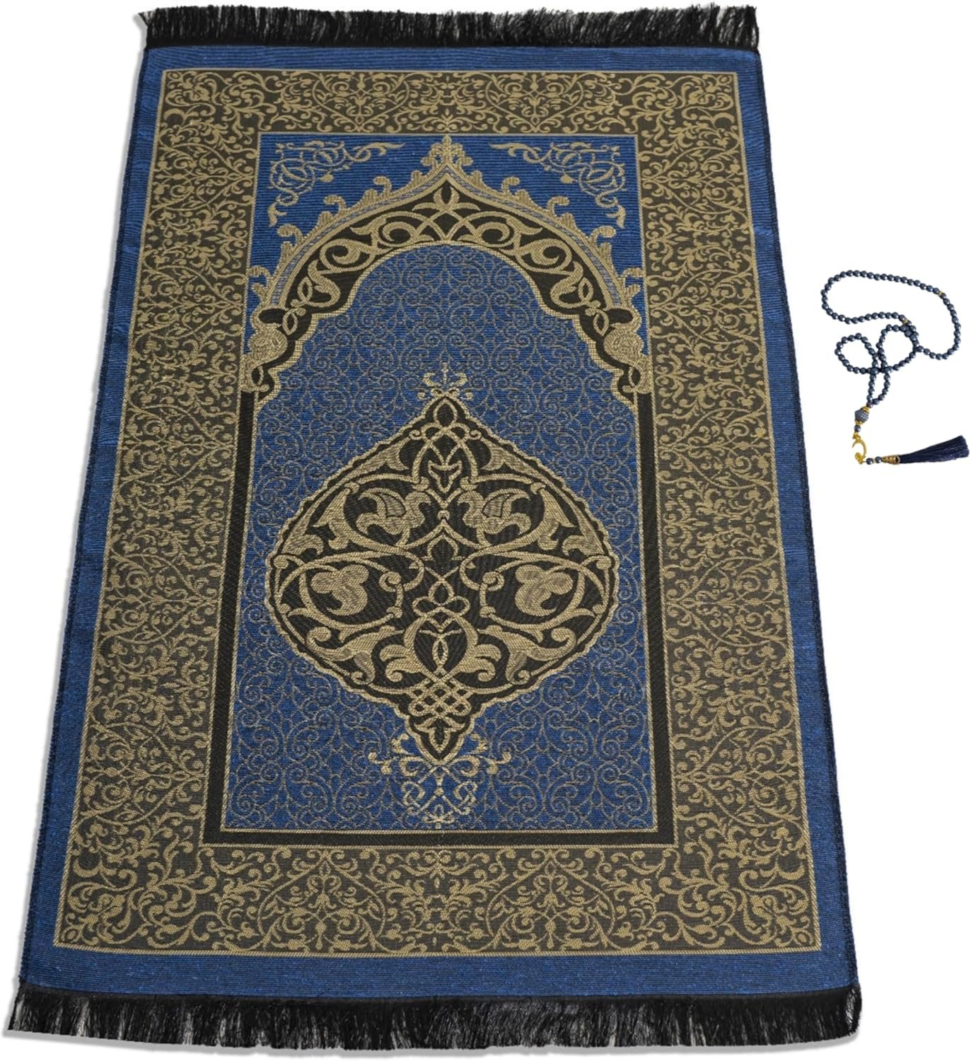 Muslim Prayer Rug with Islam Prayer Beads – Travel Prayer Mat, Islamic Gifts for Women, Portable Prayer Matt Islam, Islamic Prayer Rug Islam Men Women, Praying Mat for Muslim Gifts, Navy