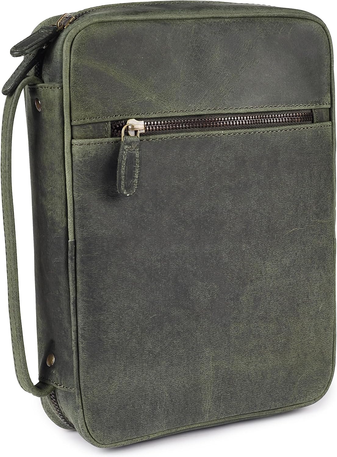 LEATHER VILLAGE Handmade Vintage Leather Bible Cover for Men & Women – Large Protective Bible Case & Organizer for Church, Travel & Study Christian Religious Antique Bookmark – Olive