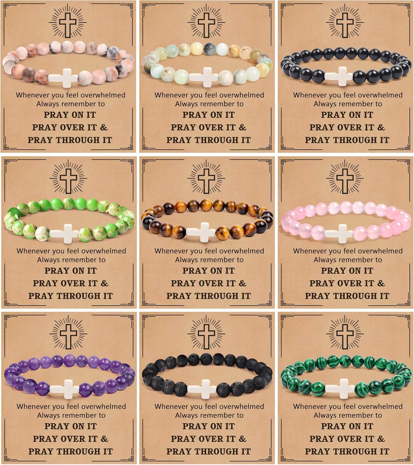 BROCC 9 Pcs Cross Bracelets for Women Men, Christian Gifts for Women, Religious Gifts Cross Beaded Bracelet, Easter Catholic Religious Christian Bracelets Jewelry