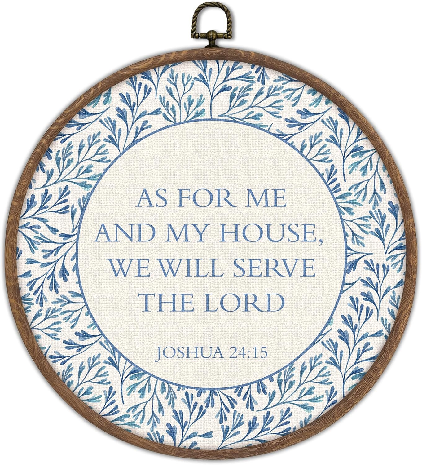 DTLGTG As For Me And My House We Will Serve Wall Decor – Christian Wall Decor,10×10 Round Bible Verse Art Canvas, Christian Scripture Print for Dorm Room, Light Blue Religious Room Decoration-F04