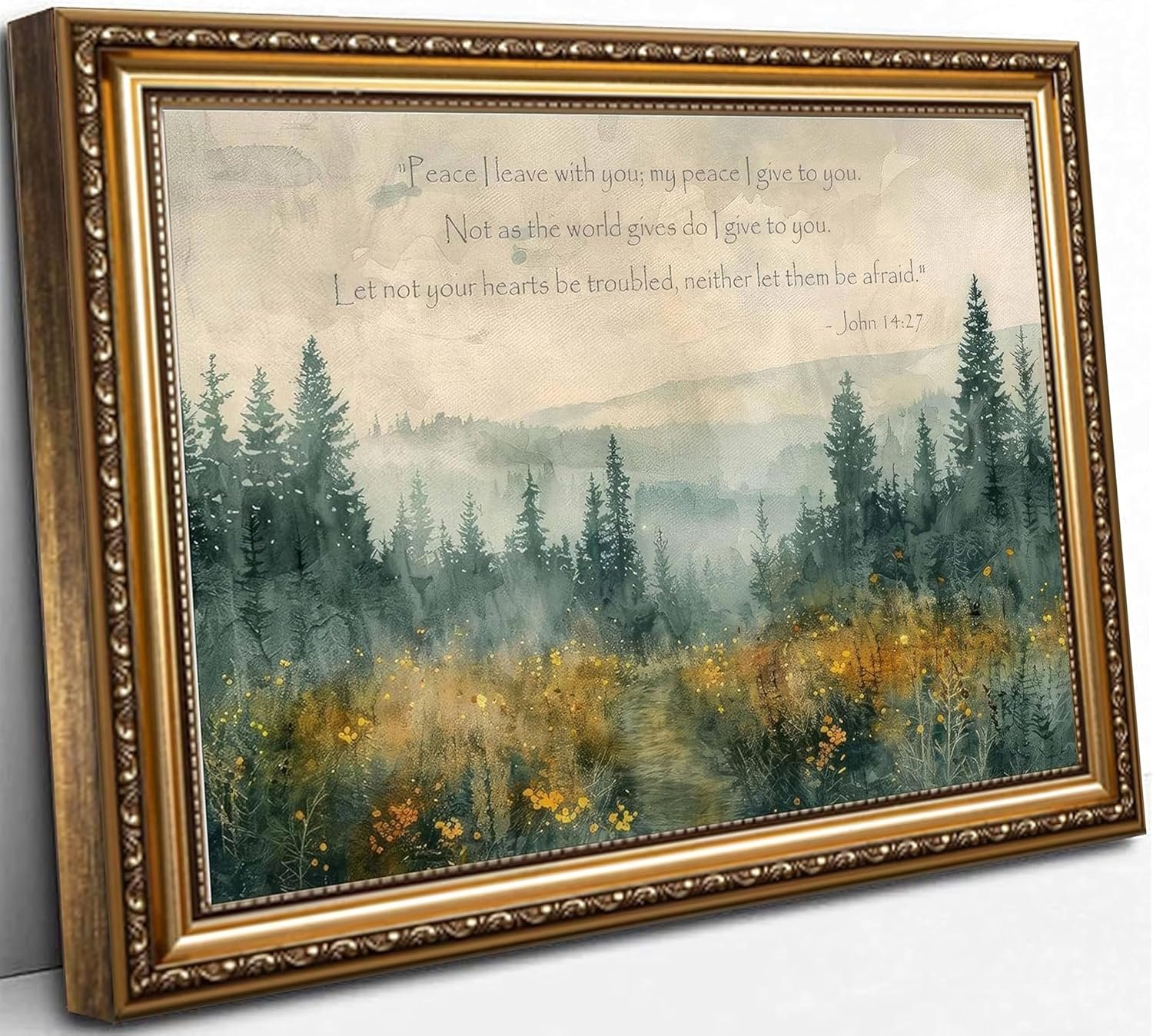 Christian Bible Canvas Wall art Scripture John14:27 Vintage Forest Pathway Landscape Watercolor Painting Picture Wall Decor Poster Print Artwork for Living Room Bedroom Home Decoration Unframed(Poster, 12x16in)