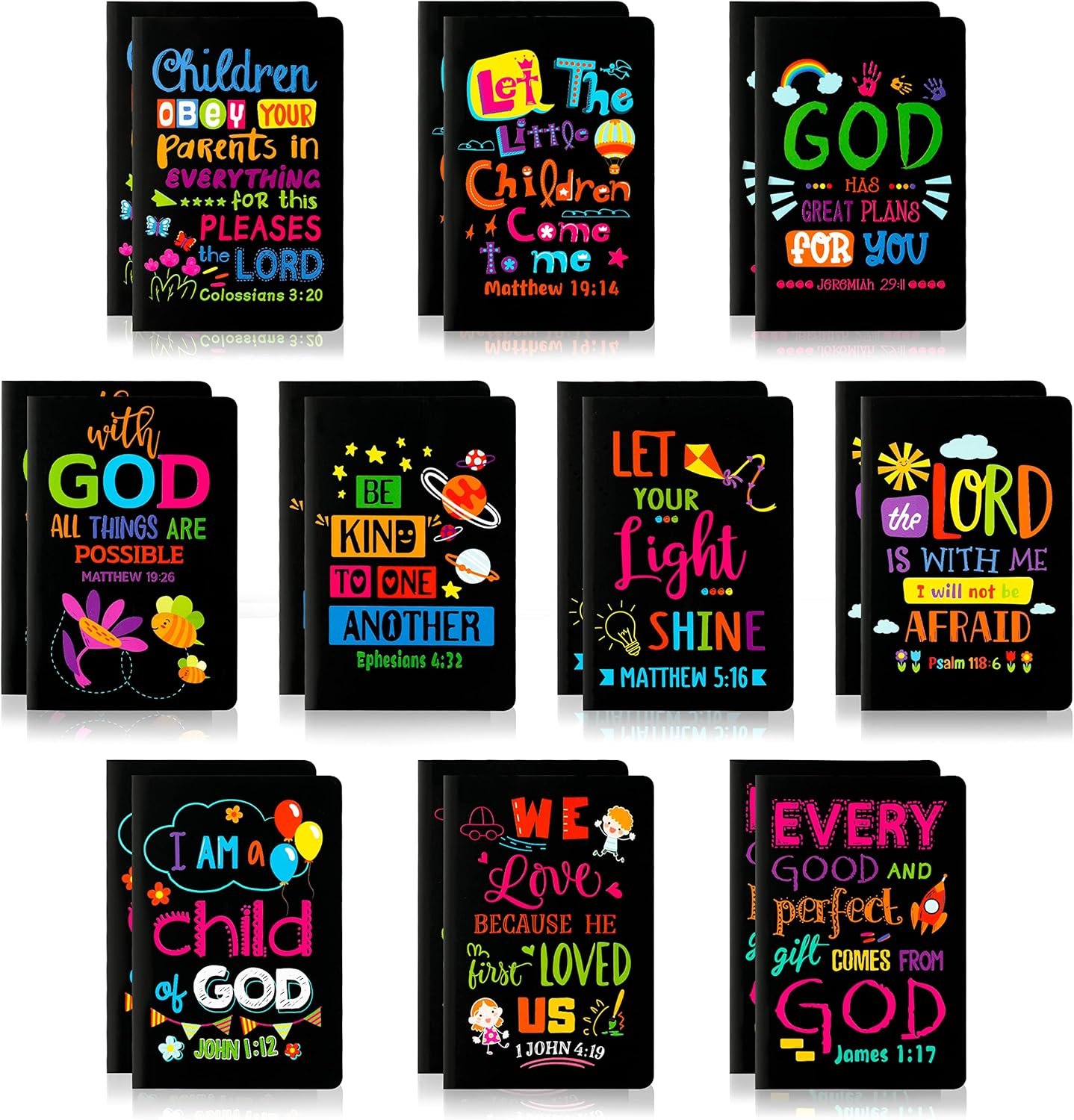 Bible Verse Notepad for Kids – 20Pcs End of School Year Bulk Inspirational Notebooks Mini Colorful Christian Scripture Quotes Small Pocket Notepads for Teacher Appreciation Week Graduation Party Gifts