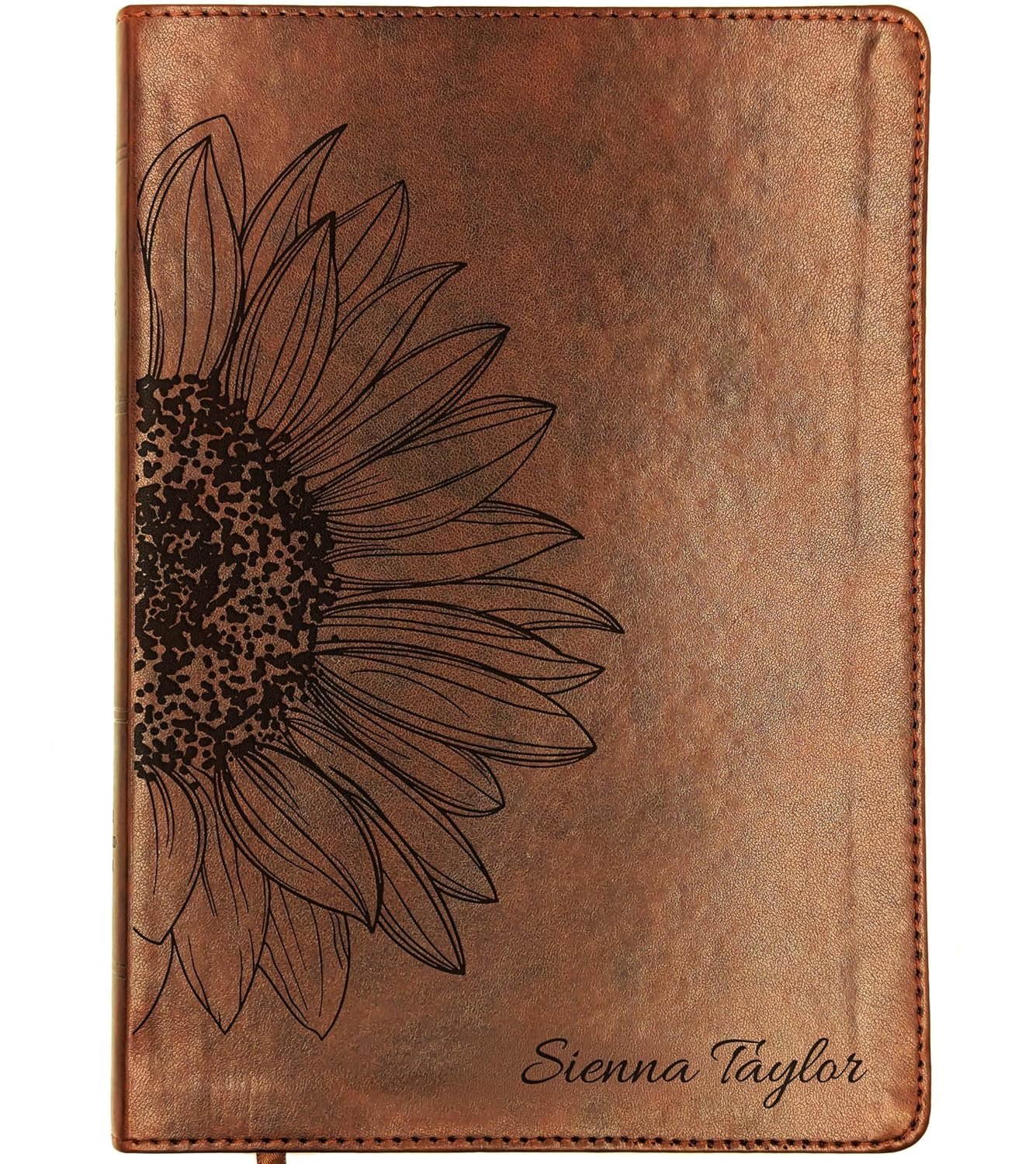 Personalized ESV Wide Margin Reference Bible – Brown TruTone Faux Leather | Custom Name Engraved | English Standard Version with 1″ Margins, Red Letter Text & Concordance (Sunflower Large)
