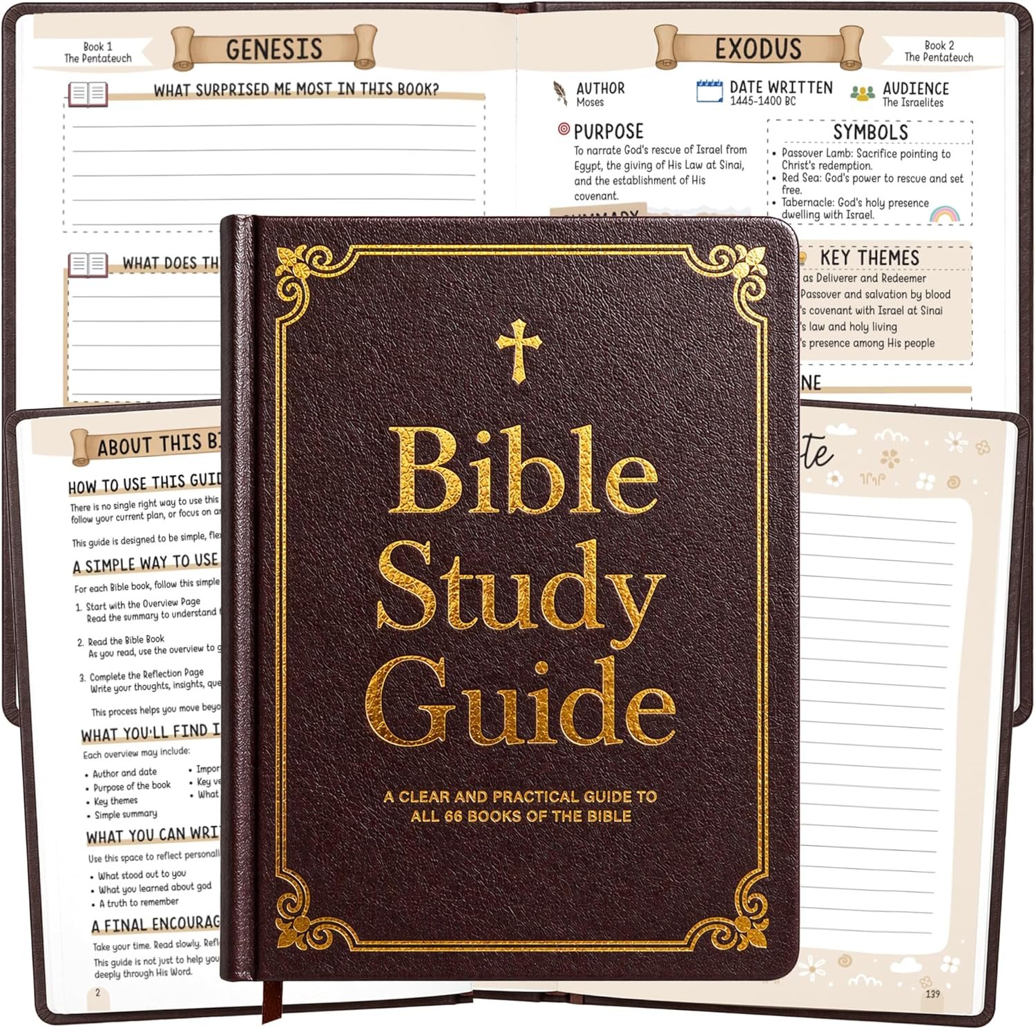 Bible Study Guide for Women & Men, The Bible Study Guide with Summary of All 66 Books, Beginner-Friendly Christian Devotional Journal, Religious Gifts, Christian Gifts for Women