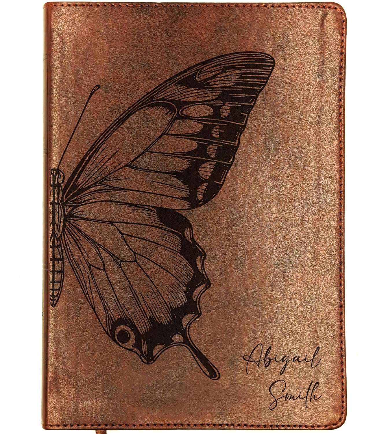Personalized ESV Wide Margin Reference Bible – Brown TruTone Faux Leather | Custom Name Engraved | English Standard Version with 1″ Margins, Red Letter Text & Concordance (Butterfly Large)