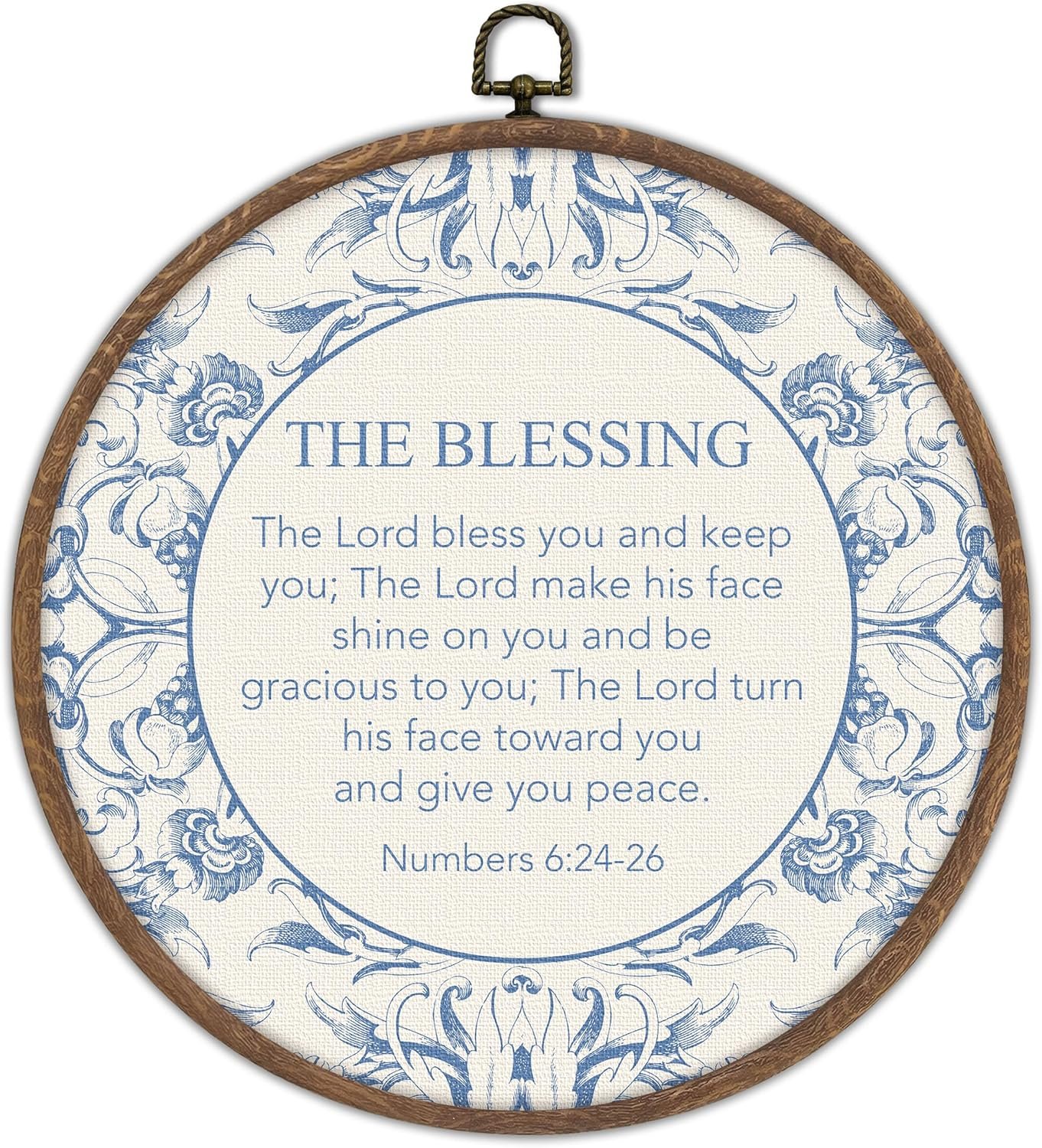 DTLGTG The Blessing Bible Verses Decor – Christian Wall Decor for Bedroom, Dorm or Living Room, Light Blue Religious Home Accent, 10×10 Round Framed Christian Art, Faith Gift for Girls and Women-F01