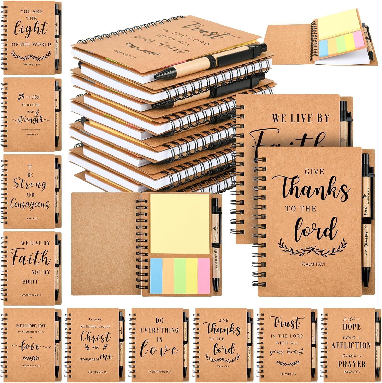 20 Pcs/10 Sets Prayer Journal for Woman, Christian Gifts Small Notebooks Bulk with Pen for Teens, Blank Lined Bible Journal for Sunday School Class and Church Visitor