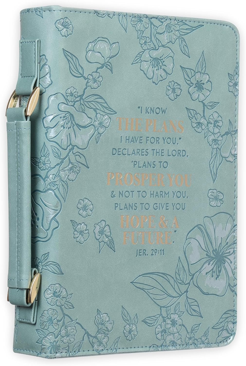 Christian Art Gifts Faux Leather Fashion Bible Cover: I Know the Plans I Have for You – Jeremiah 29:11 Inspirational Bible Verse, Debossed Floral Teal Design, Large