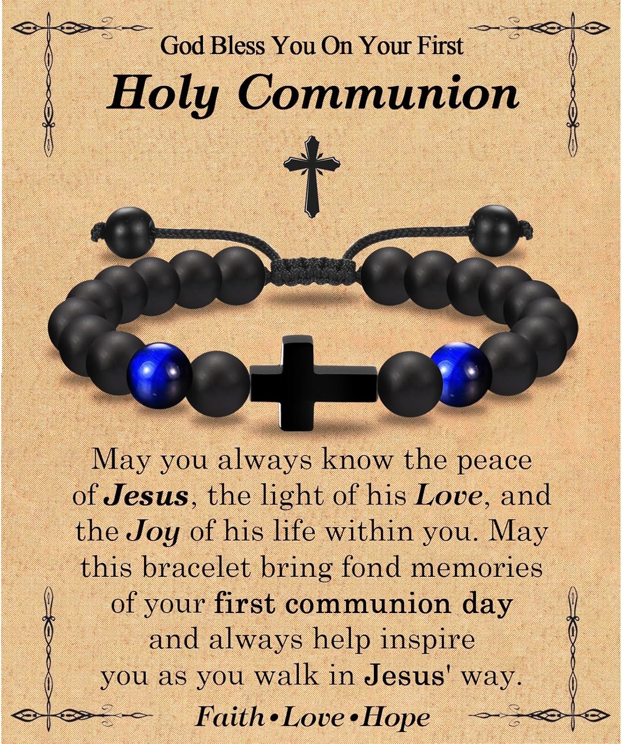 Cross Bracelet for Boys Men, Easter Basket Stuffers Baptism Confirmation First Communion Christian Religious Birthday Christmas Valentines Fathers Day Stocking Stuffers Gifts for Boys Kids Teens Men