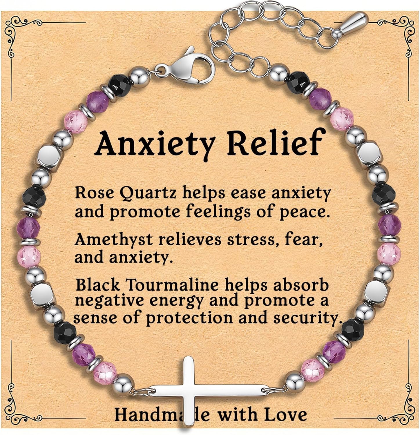 Christian Cross Bracelet for Women & Teen Girls, Anxiety Relief Faith Jewelry, Easter Confirmation First Communion Gifts, Dainty Healing Crystal Bead Bracelet