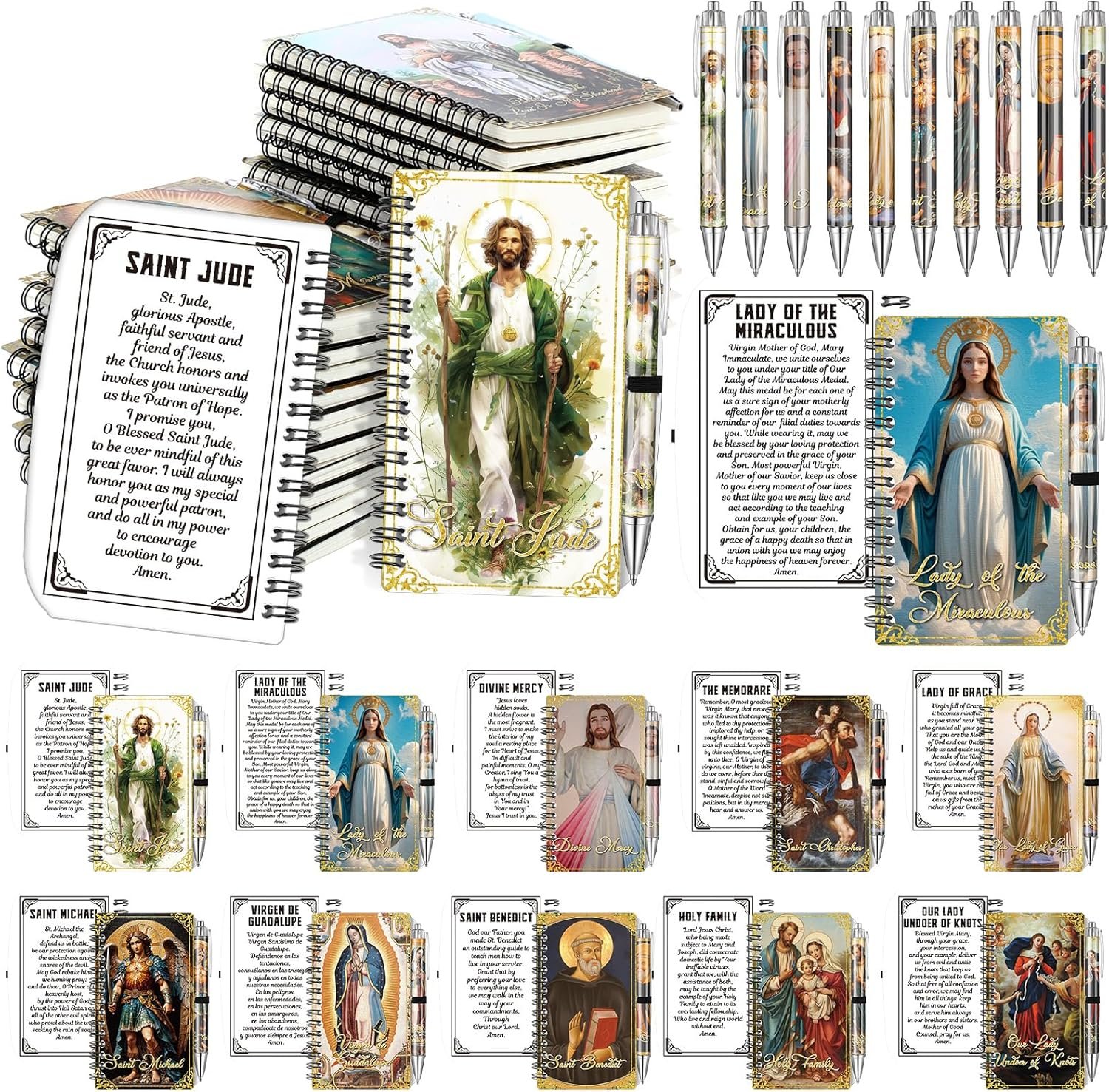 Humyoun Mother Day Catholic Gift Bulk Inspirational Saint Spiral Prayer Journals with Pen Christian Scripture Notebook Holy Week Religious Gift for Mother Day Women Men Church Members (Retro)