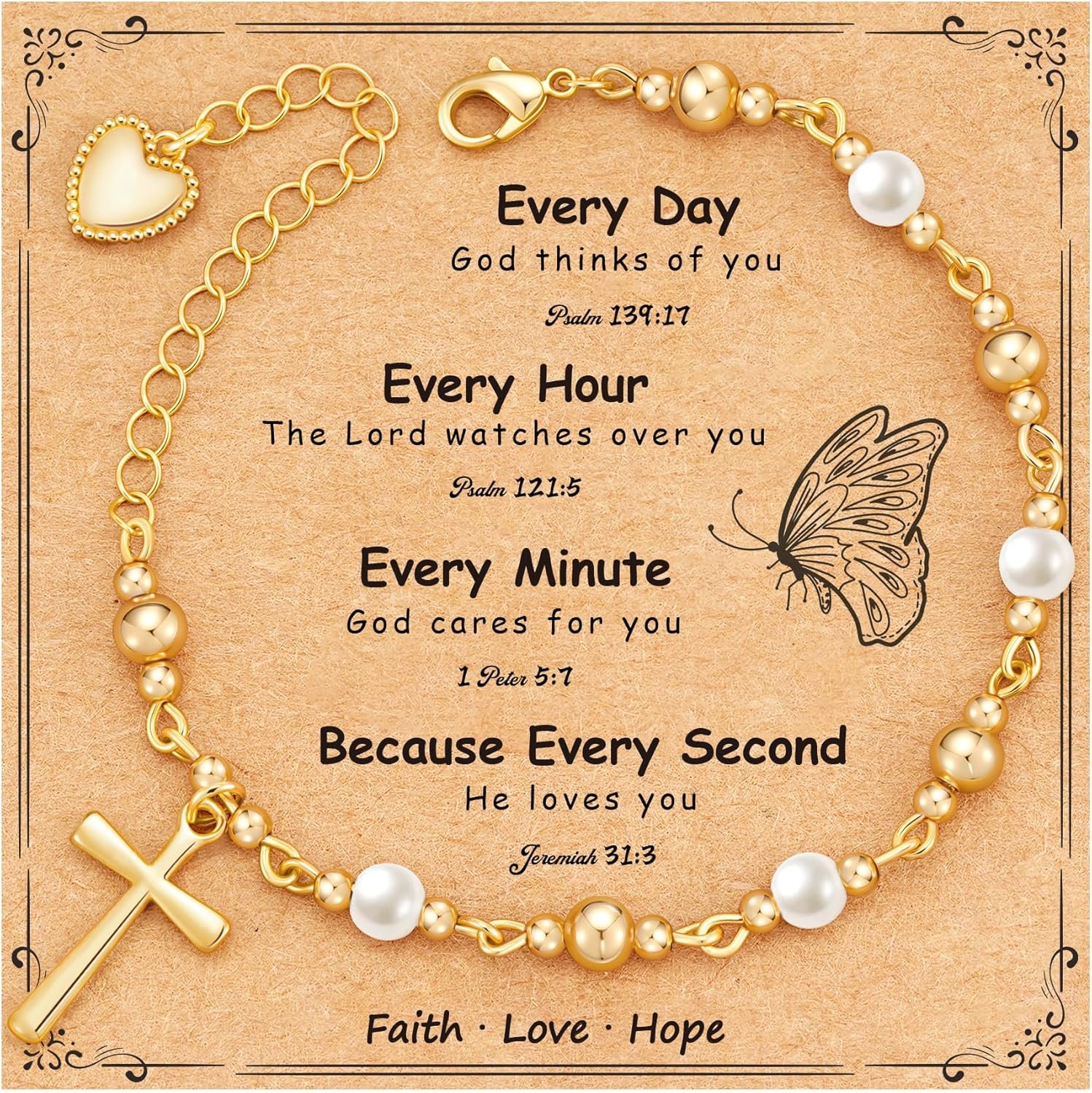 First Communion Confirmation Baptism Godmother Gifts for Teen Girls Women, Catholic Christian Cross Pearl Bracelet