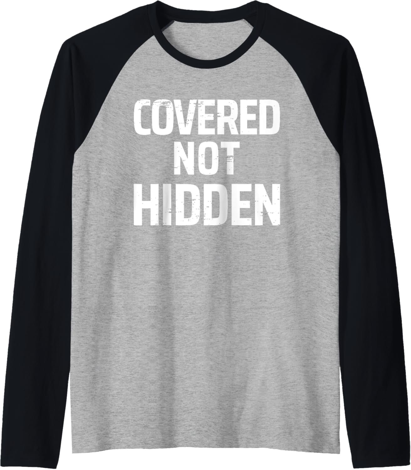 Covered Not Hidden Modest Christian Fashion Distressed Raglan Baseball Tee