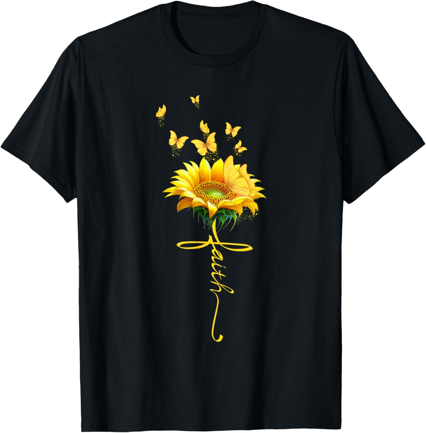 Faith Cross Sunflower Butterflies Flowers Christians T-Shirt