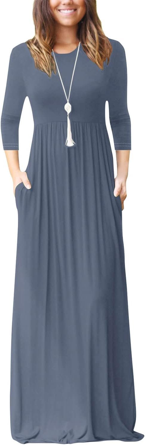 EUOVMY Women’s Long Sleeve Loose Maxi Dresses Casual Long Dresses with Pockets