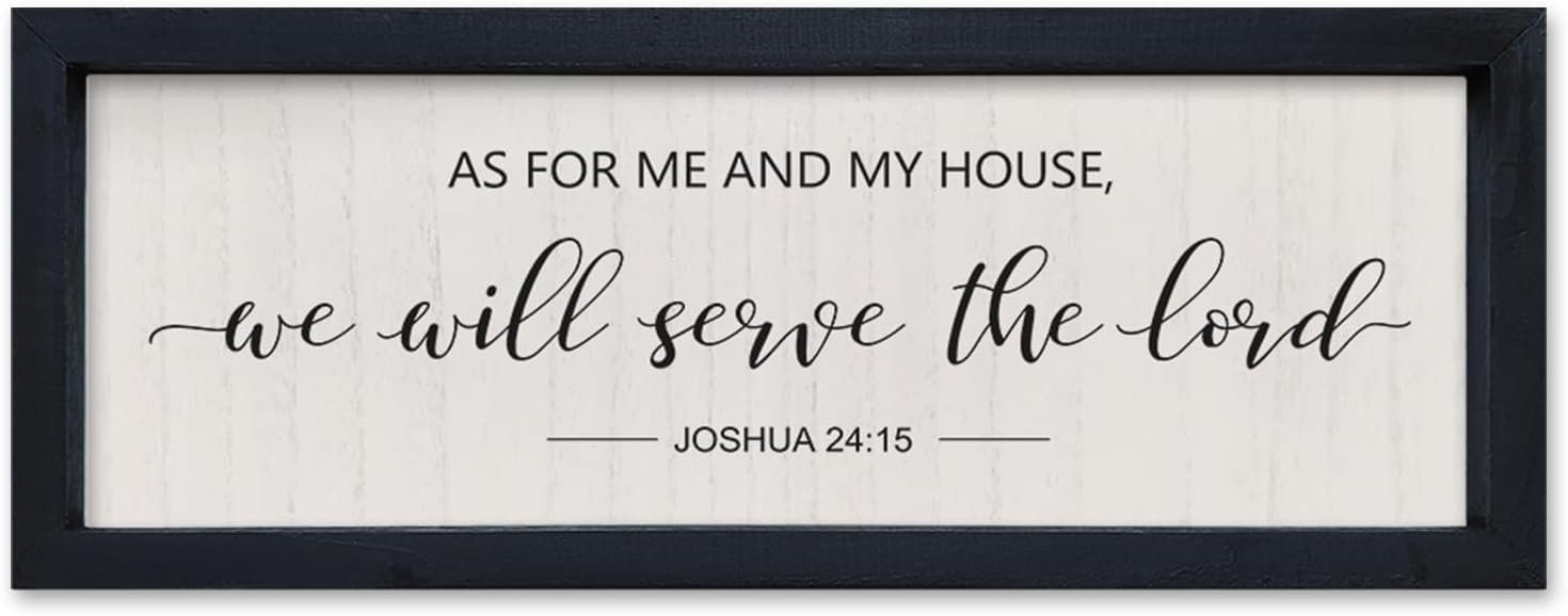 SRSZHIYUE As For Me And My House We Will Serve The Lord Wall Decor 16″×6″ Bible Verse Sign Christian Wood Framed Scripture Wall Hanging Art (Black)