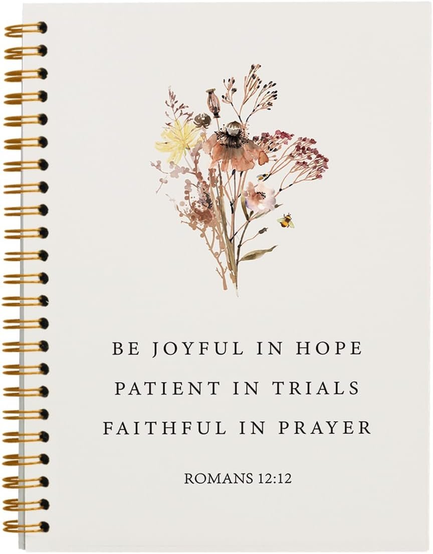 Boho Floral Christian Notebook Journal for Women, Prayer Journal, Romans 12:12 Be Joyful in Hope Bible Notebooks for Note Taking, Bible Journaling Notebook, Spiral Notebook 5.5×8.3 Inch