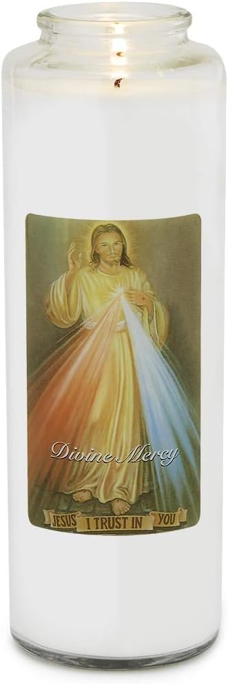 Root Candles 7-Day Clear Glass Devotional Prayer Candle, Divine Mercy