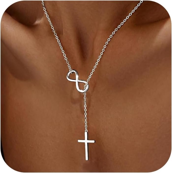925 Sterling Silver Infinity Cross Necklace for Women Non Tarnish 14K Gold Plated Y Necklace Jesus Christian Faith Necklaces Trendy Crucifix Pendant Necklace Religious Jewelry Gifts