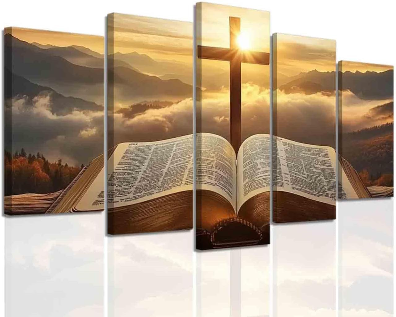 BJYCHG 5Pcs Christian Wall Art Holy Bible Verse Cross Pictures Prints Jesus Christ Canvas Paintings Religious Poster Large Office Prayer Room Decor (Brown, (8x14inx2 8x18inx2 8x22inx1))