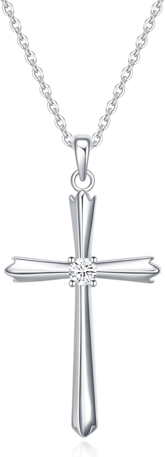 Rnivida 925 Sterling Silver Cross Necklace for Women – Simple Cz Cross Pendant Necklace for Everyday Jewelry