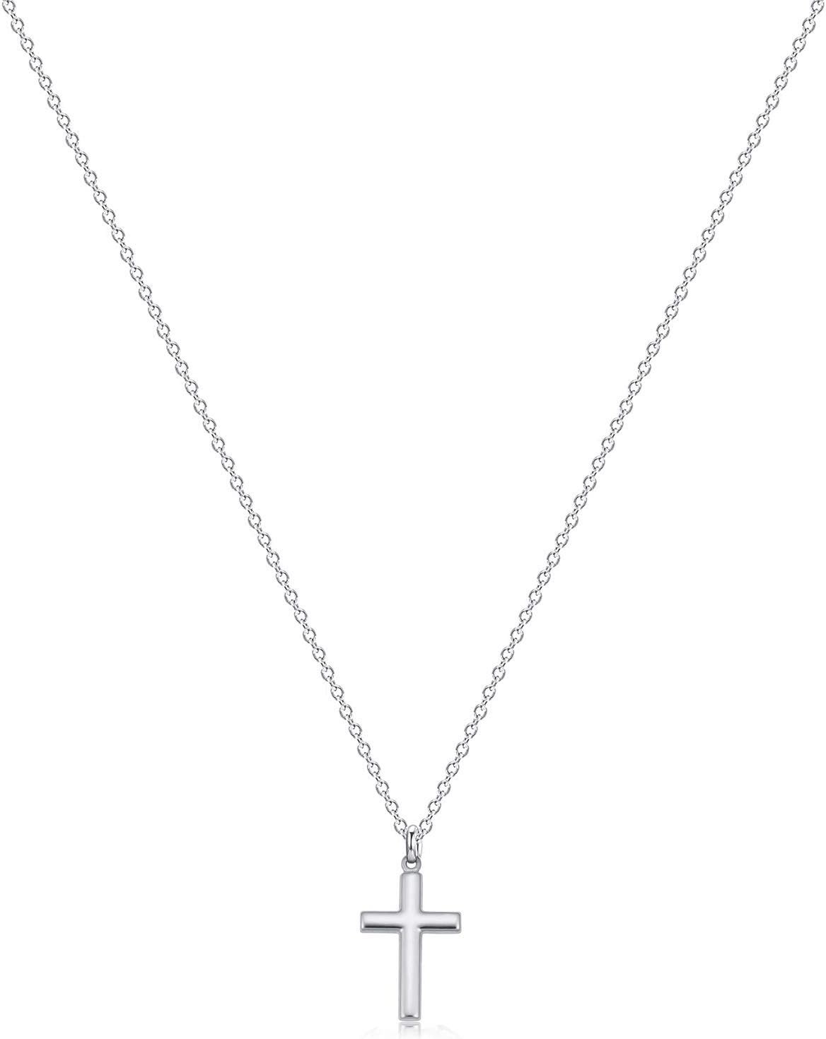 Fettero Cross Necklace Faith Pendant 14K Plated Dainty Chain Minimalist Simple Tiny God Lords Prayer Religious Jewelry