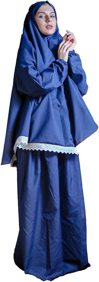 Women’s Prayer Dress 2 Pieces Microfiber Solid Color Plus Long Sleeve | One-Size | Hijab Abaya Suit