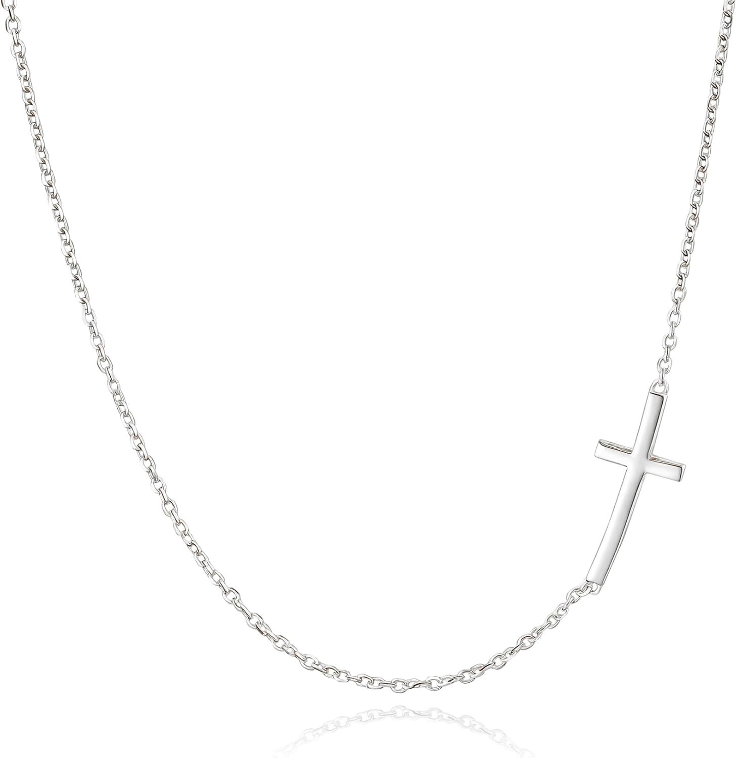 Rnivida 925 Sterling Silver Sideways Cross Pendant Necklace for Women