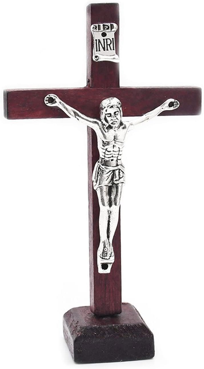Galepromot Wall and Table Wood Cross Crucifix, Crucifix Wall Cross Wooden Catholic Cross With Stand Religious Christian Standing Church Home Ornaments For Prayers