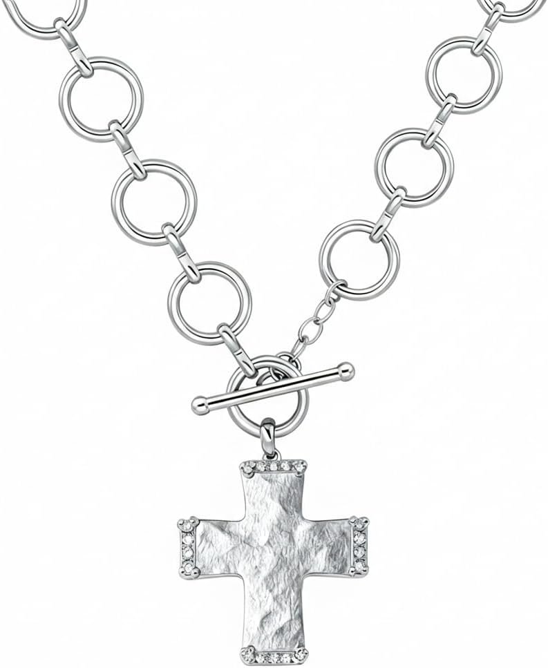 Chunky Cross Necklace for Women, 925 Sterling Silver Pendant with Copper Chunky Chain, Non Tarnish Statement Necklace for Daily Wear, Gift