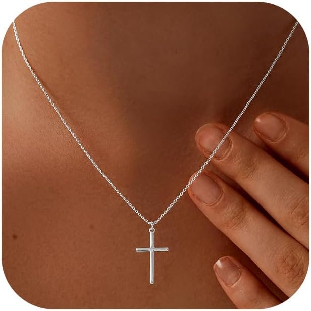 HAXIYA Cross Necklace for Women 14K Gold Plated/Sterling Silver Cross Necklace Dainty Tiny Layered Choker Cross Pendant Necklaces Faith Jewelry First Communion Gifts for Her ﻿