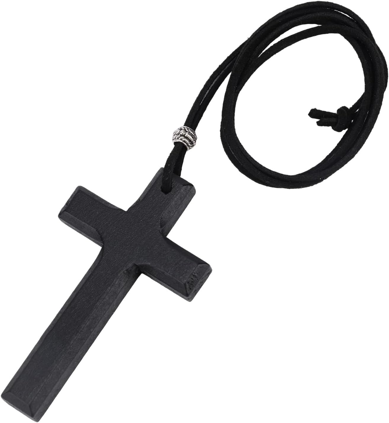 Goktvai Wood Wall Cross, 8.3×4.8×0.9cm/3.27×1.89×0.35in Wooden Hanging Cross Necklace Decorations with Rope Christian Religious Wooden Ornament for Men Women Room Wall Decor & Wearing Jewelry (Black)