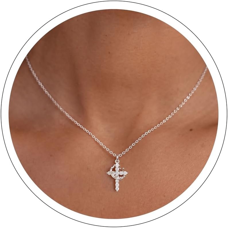 DEARMAY Gold Plated Cross Necklaces for Women, Dainty Gold Plated Cross Choker Necklace for Women Simple Small Pendant Neckalce Jewelry Gift