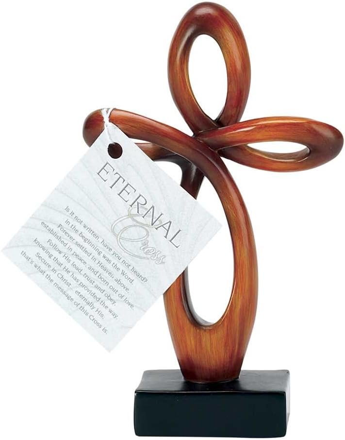 Dicksons Open Heart Eternal Woodgrain Carved Brown 6 Inch Resin Tabletop Cross