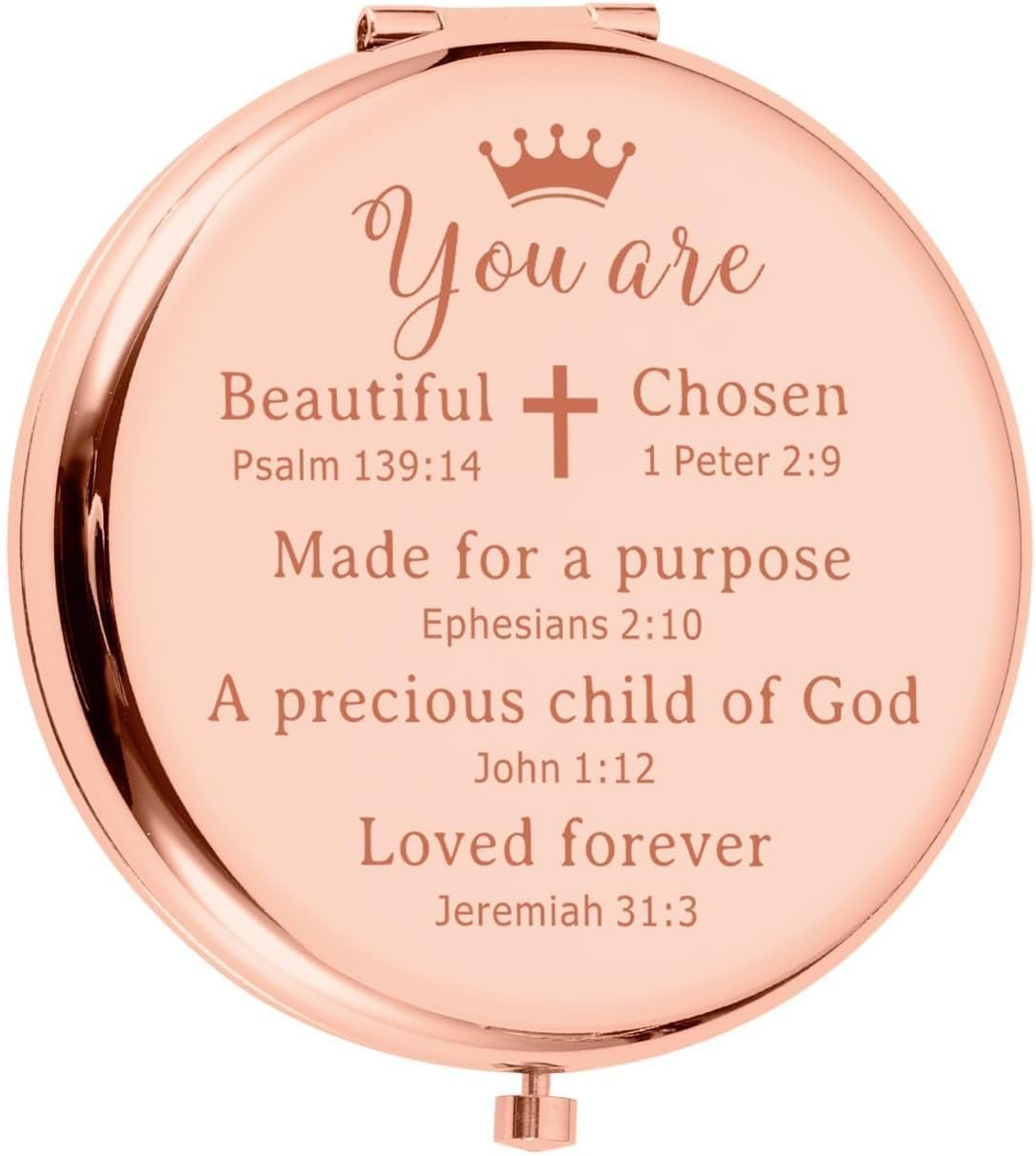 FOOZDEEVAAQ Religious Compact Mirror, Baptism & First Communion Gift for Girls, 2.56in Round, Rose Gold