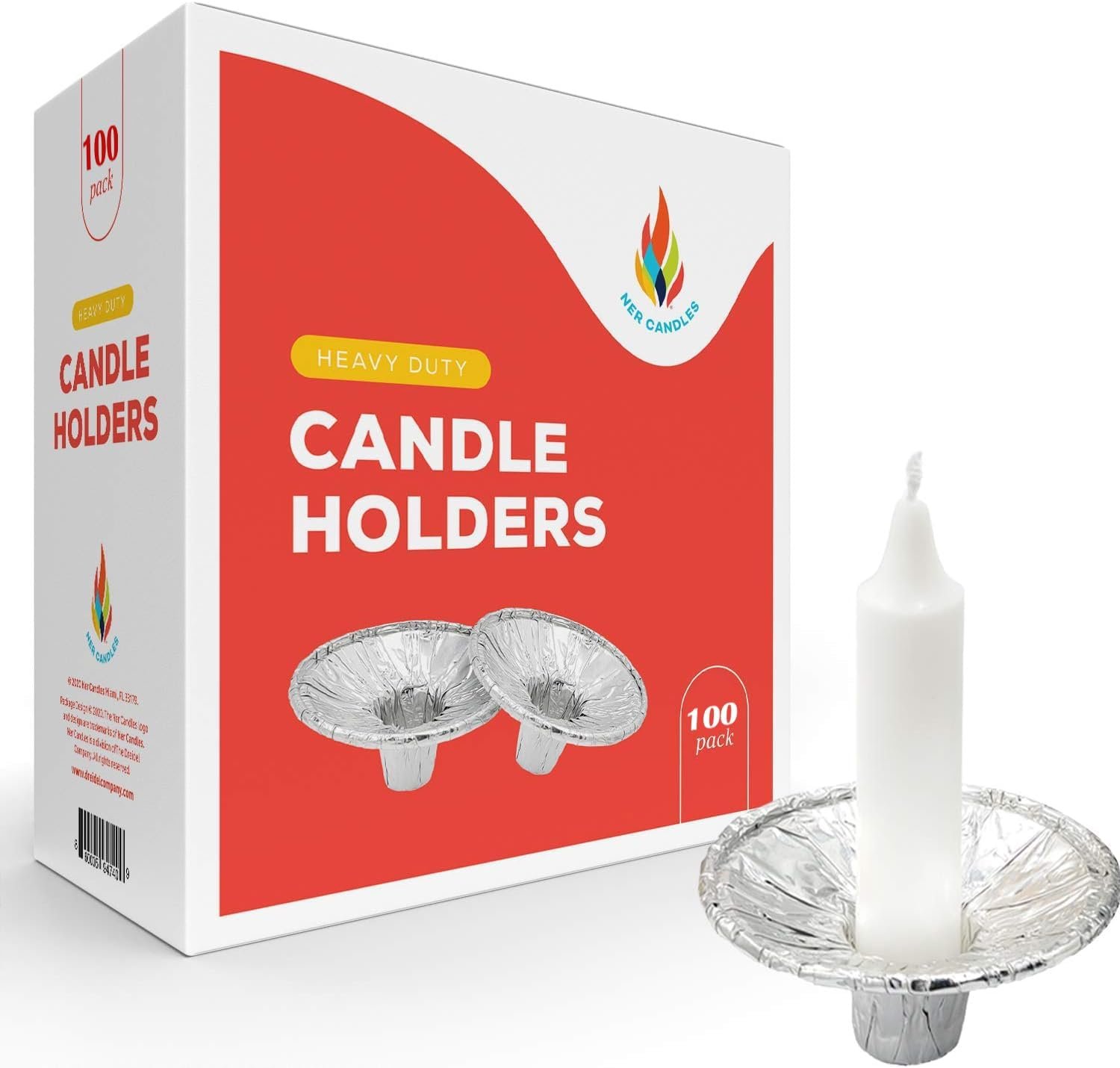 The Dreidel Company Extra Heavy Disposable Candle Holders, 100 Pack – Disposable Candle Drip Cup, Aluminum Foil Drip Cup Bobeches