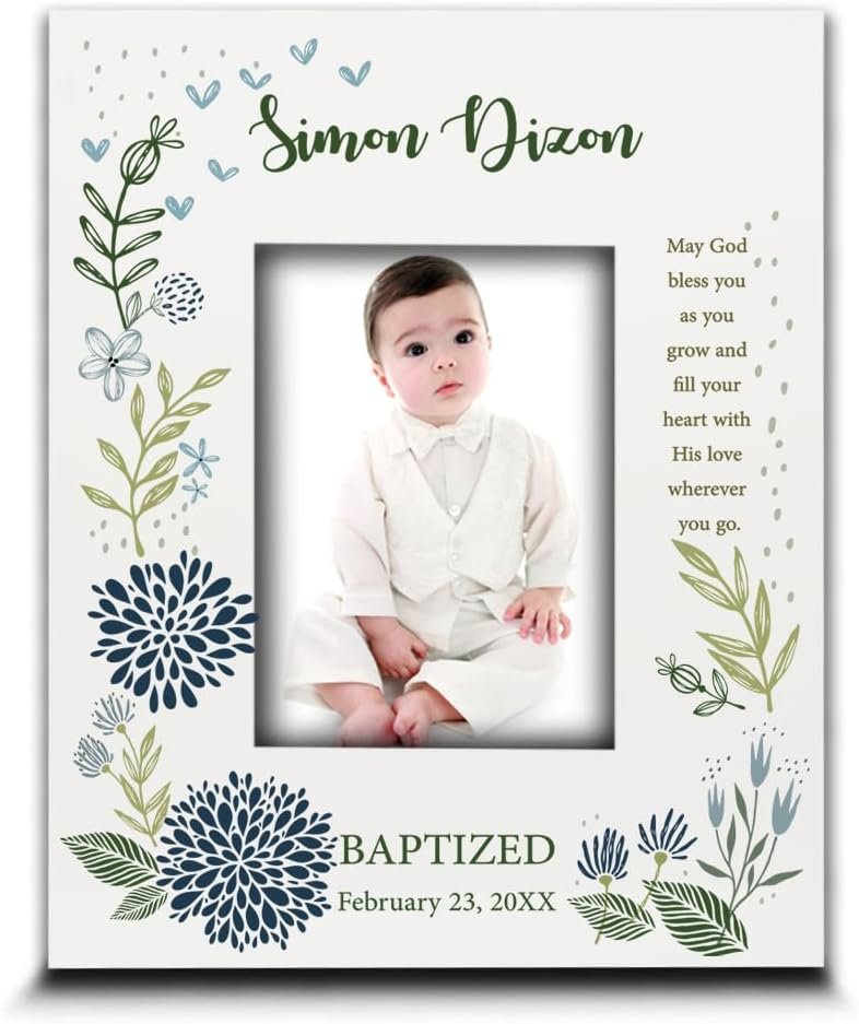 BELLA BUSTA-Personalize Baptism -Baby Blessings Baptism-Christening, Baby Boy Baptism Presents from Godparents Friends, Family-UV Print Frame (4x 6 Vertical (Boy))