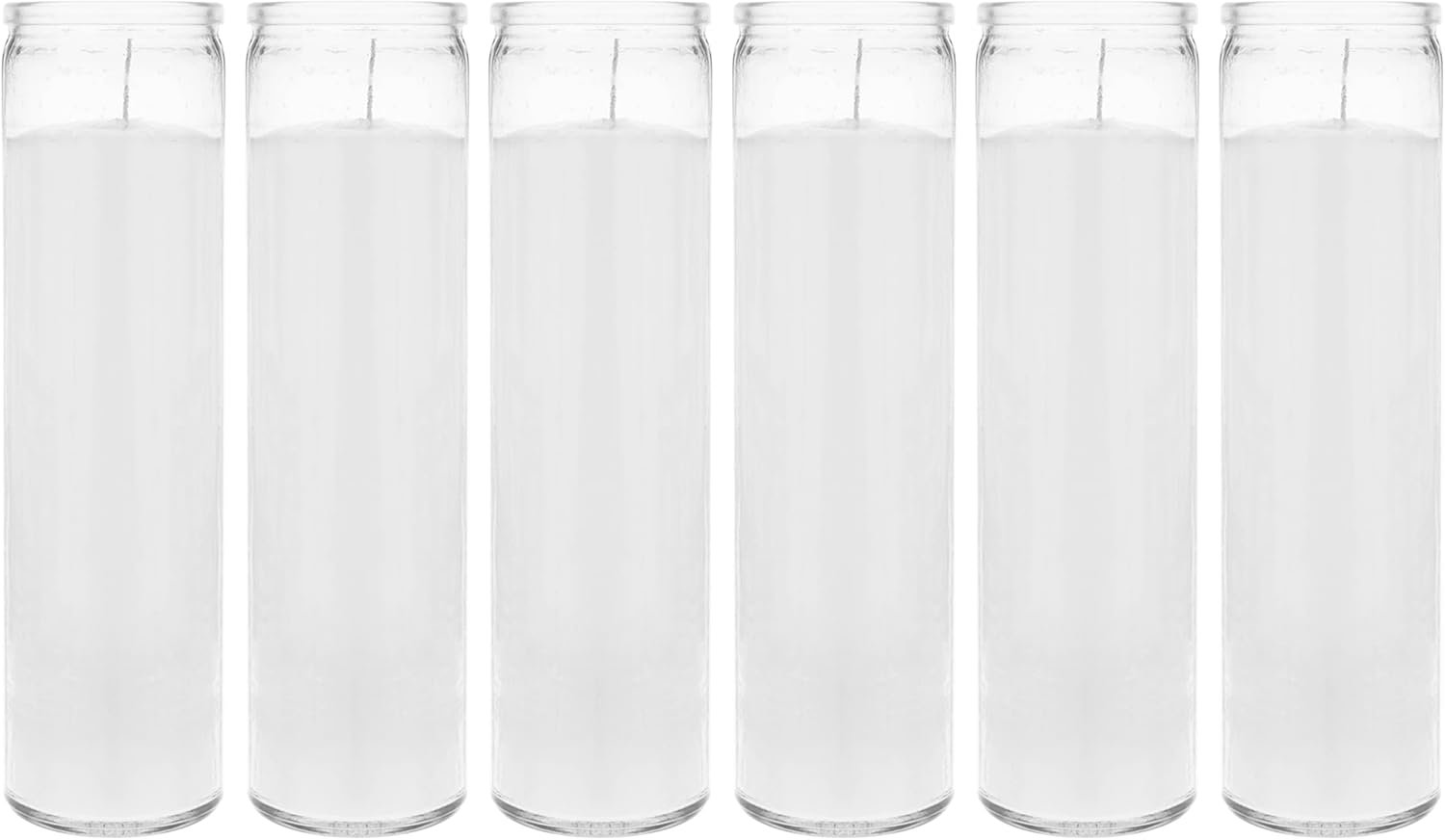 Mega Candles 6 pcs Unscented White 7 Day Glass Container Devotional Prayer Candles, Premium Wax Candle 2 Inch x 8 Inch, Sanctuary, Vigils, Prayers, Blessings, Religious, Memorials, Remembrance