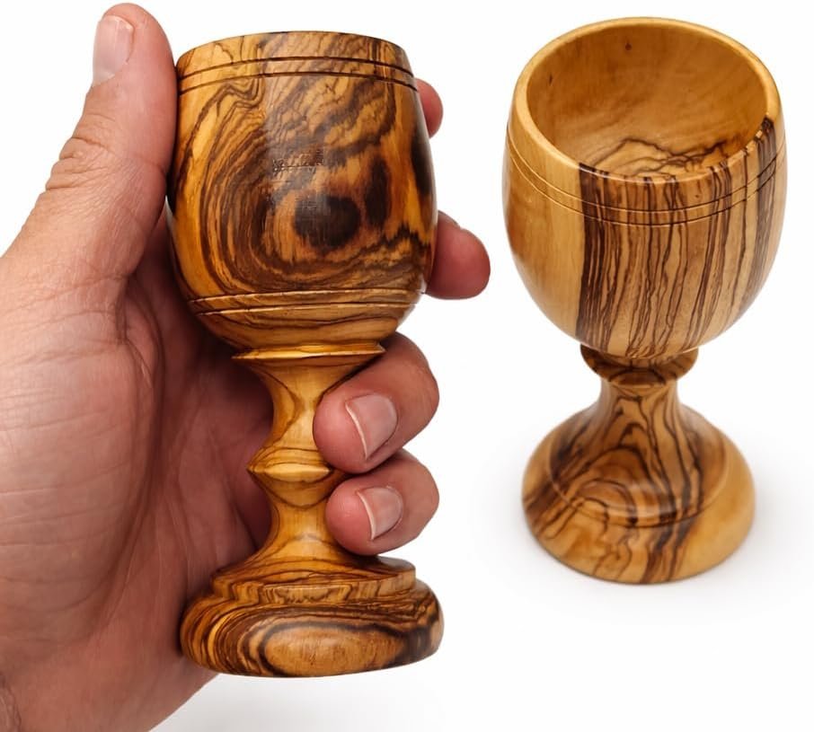 Zuluf Wood Communion Cup Set, 2 Cups, Brown, Hand Wash Only, Religious Ceremony, 4.6 Inch Medium Size